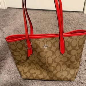 Coach small city tote in Miami red and Khaki